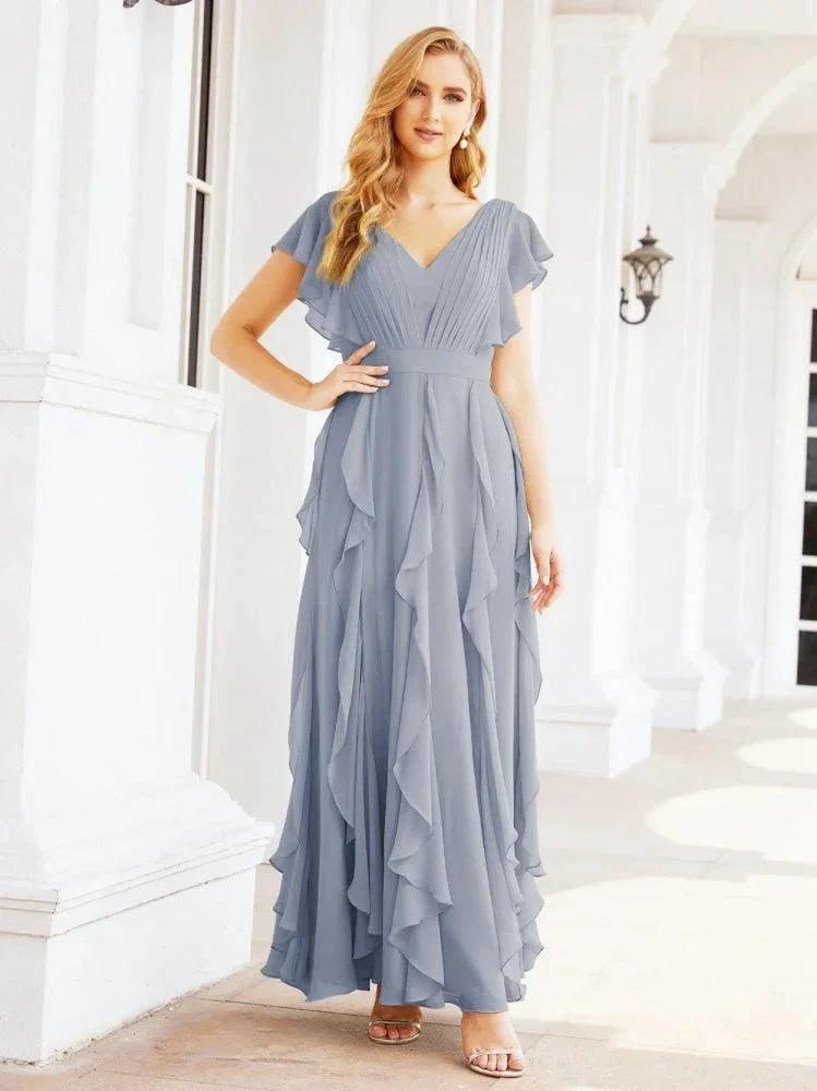 Ruffled Bridesmaid Dresses with Sleeves Long Formal Party Dress 28041 by numbersea