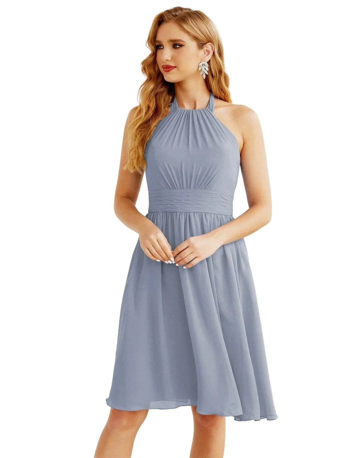 ZapDress Halter Chiffon Bridesmaid Dresses Short Sleeveless Formal Party Dress Open Back 28023 (ZD16957)