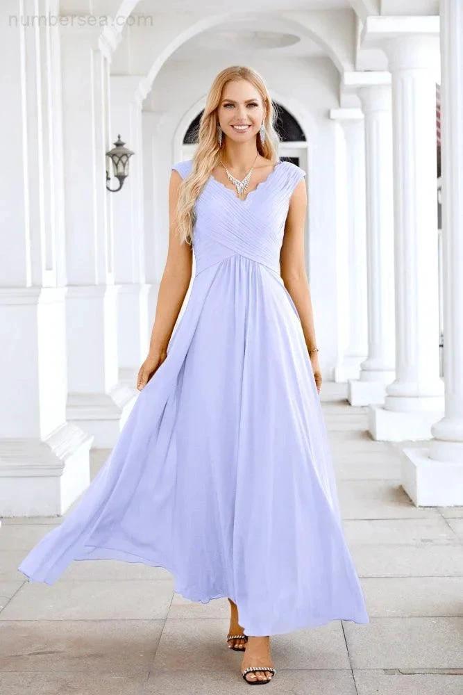Ladies Chiffon V Neck Sleeveless Floor Length Bridesmaid Evening Dress Wedding Party Evening Dress 28126 (ZD16989)