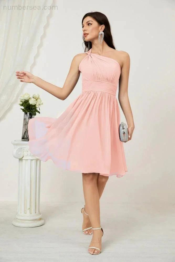 ZapDress Women Chiffon Short One Shoulder Bridesmaid Dress Formal Dresses for Party Homecoming 2804 (ZD16948)