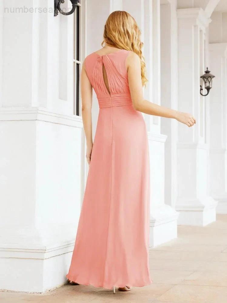 Formal Prom Gown Elegant V-Neck Sleeveless Bridesmaid Dresses for Wedding Party 28037 (ZD17021)