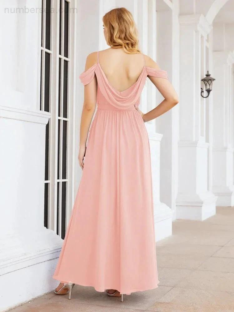 ZapDress Off The Shoulder Chiffon Bridesmaid Dress Long Formal Graduation Gown with Cowl Back 28069 (ZD17004)