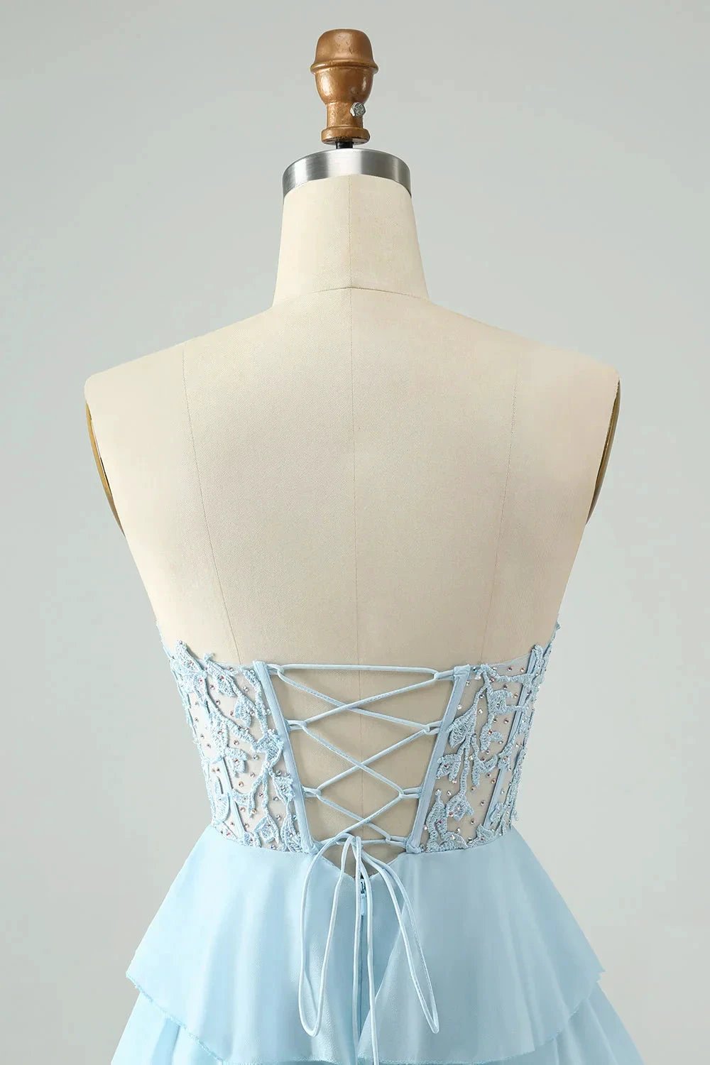 A Line Sweetheart Tiered Light Blue Short Homecoming Dress with Appliques (ZD11594)