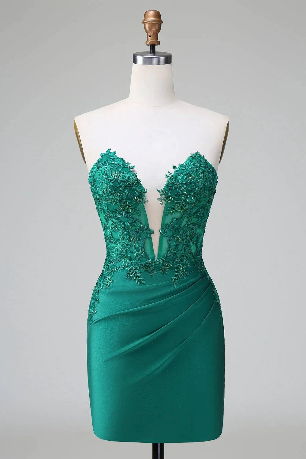 Classy Dark Green Bodycon Strapless Pleated Short Homecoming Dress with Beading by WEDTREND