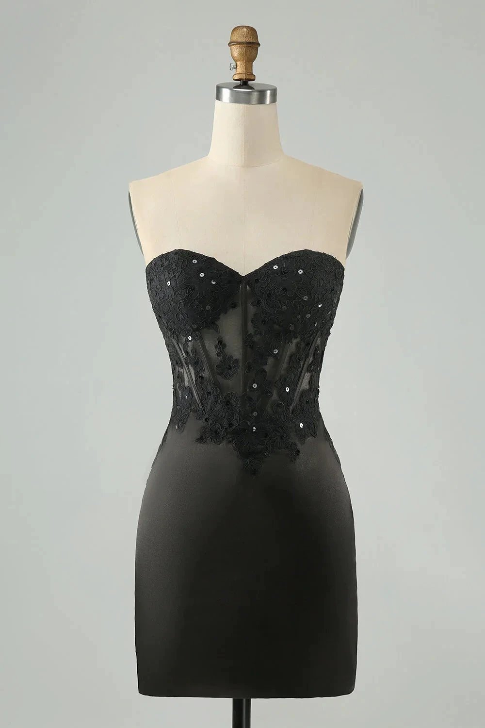 Black Bodycon Sweetheart Corset Short Homecoming Dress with Appliques (ZD11565) - VelvetHem