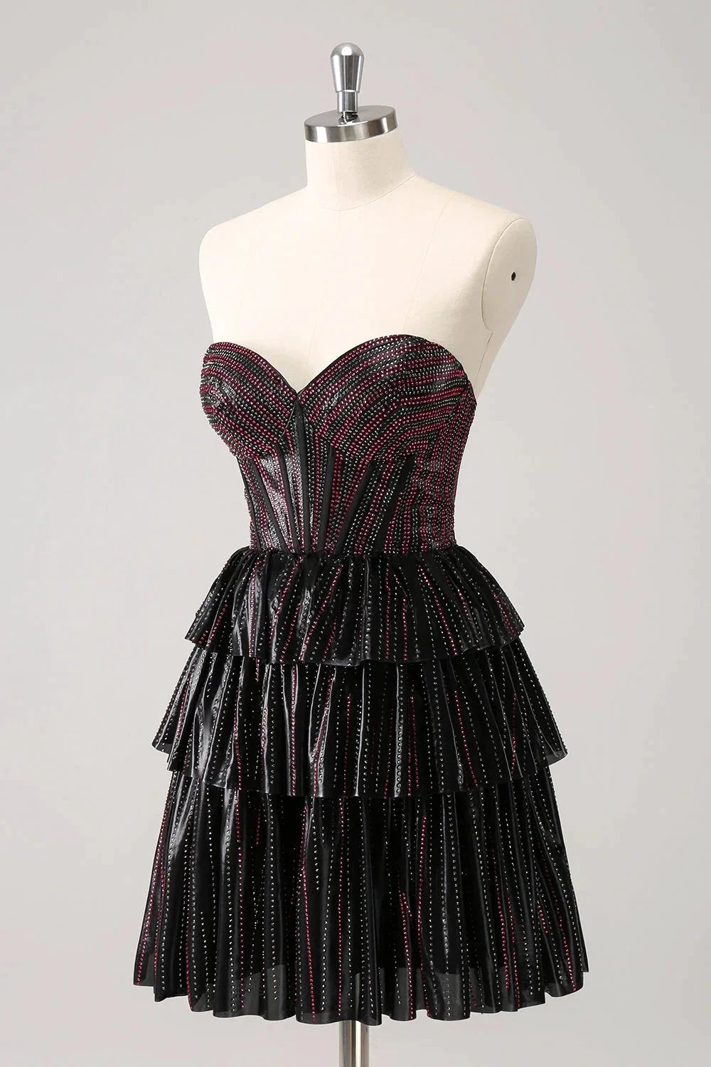 Cute Black Pink A Line Sweetheart Corset Short Homecoming Dress with Beading (ZD11483)