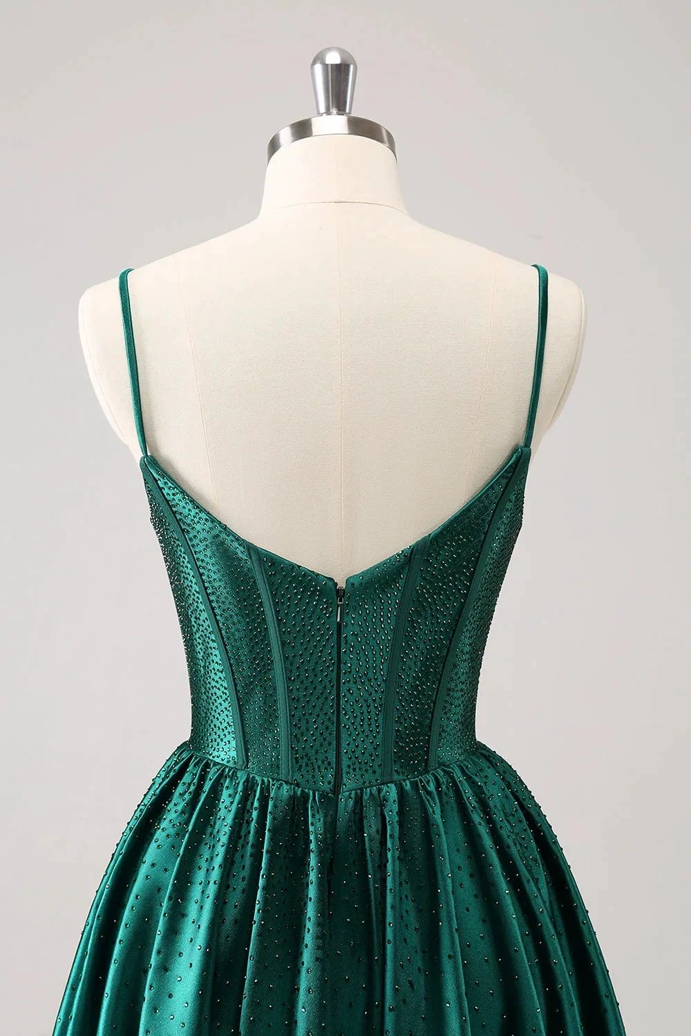 Cute Dark Green A Line Spaghetti Straps Ruffle Corset Short Homecoming Dress with Beading (ZD11471)