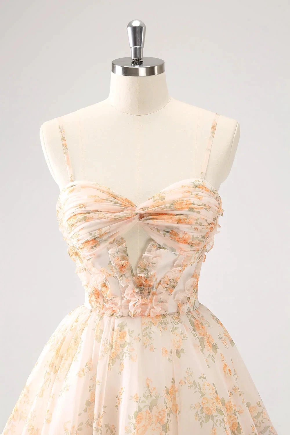 Cute Lilac A Line Cut Out Tiered Print Floral Homecoming Dress with Ruffles (ZD11451)