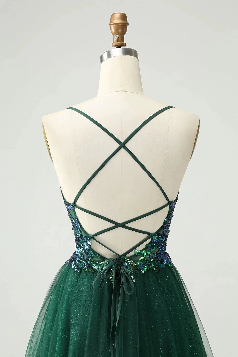 Cute Dark Green A Line V Neck Sequin Short Homecoming Dress with Appliques (ZD11470)