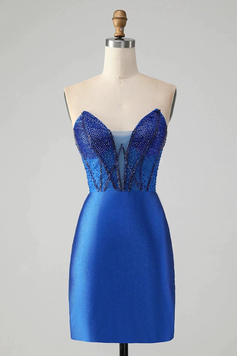 Classy Sparkly Royal Blue Tight Strapless Short Homecoming Dress with Beading (ZD11494) - VelvetHem