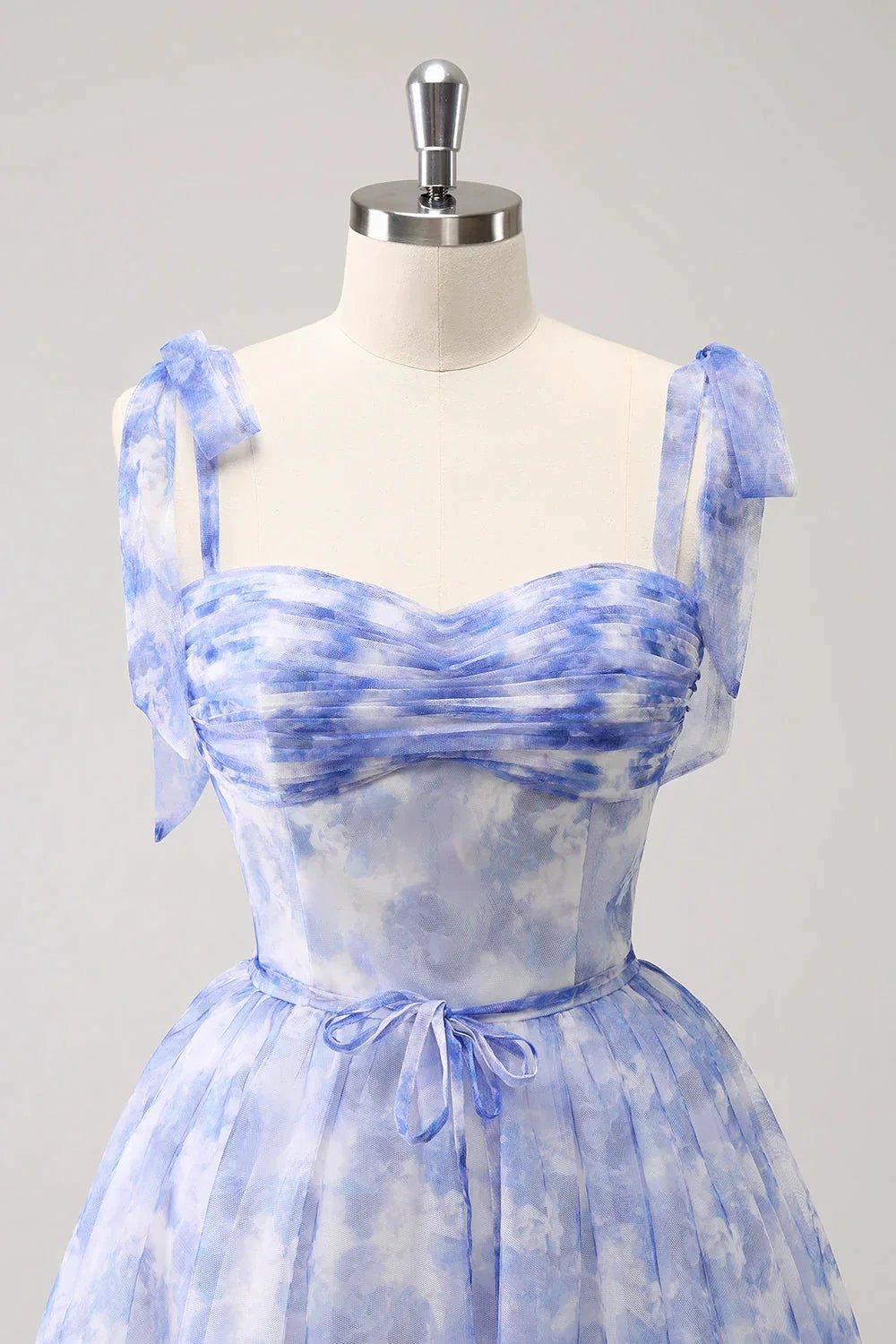 Cute Blue A Line Spaghetti Straps Pleated Short Homecoming Dress With Lace Up Back (ZD11479)