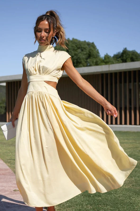 Rafaela Effortless Holiday Midi Dress with Cut Out Waist and Pockets Chic Silhouette Collection