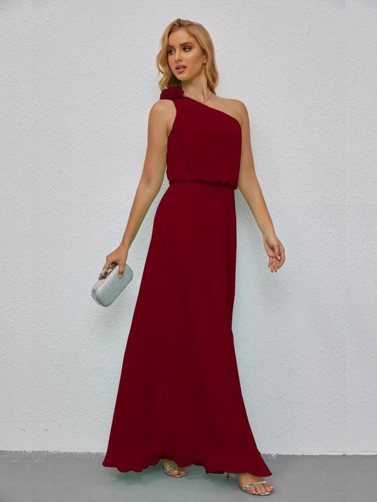 Ruffled One Shoulder Sleeveless Long Bridesmaid Dresses A-line Formal Evening Gown Side Split 28080 by numbersea