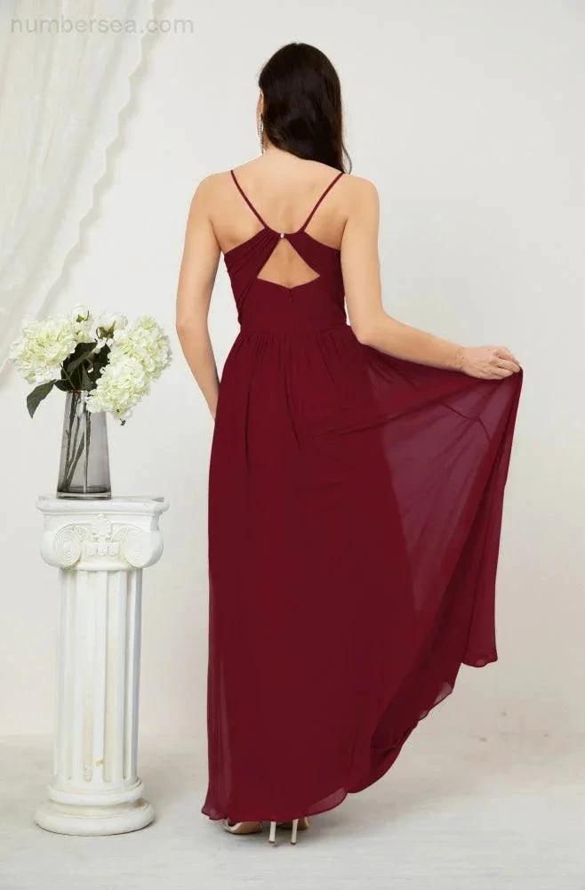 ZapDress Neck Bridesmaid Dresses Chiffon Long Spaghetti A-line Formal Prom Gown for Wedding Party Evening 2801 (ZD16961)