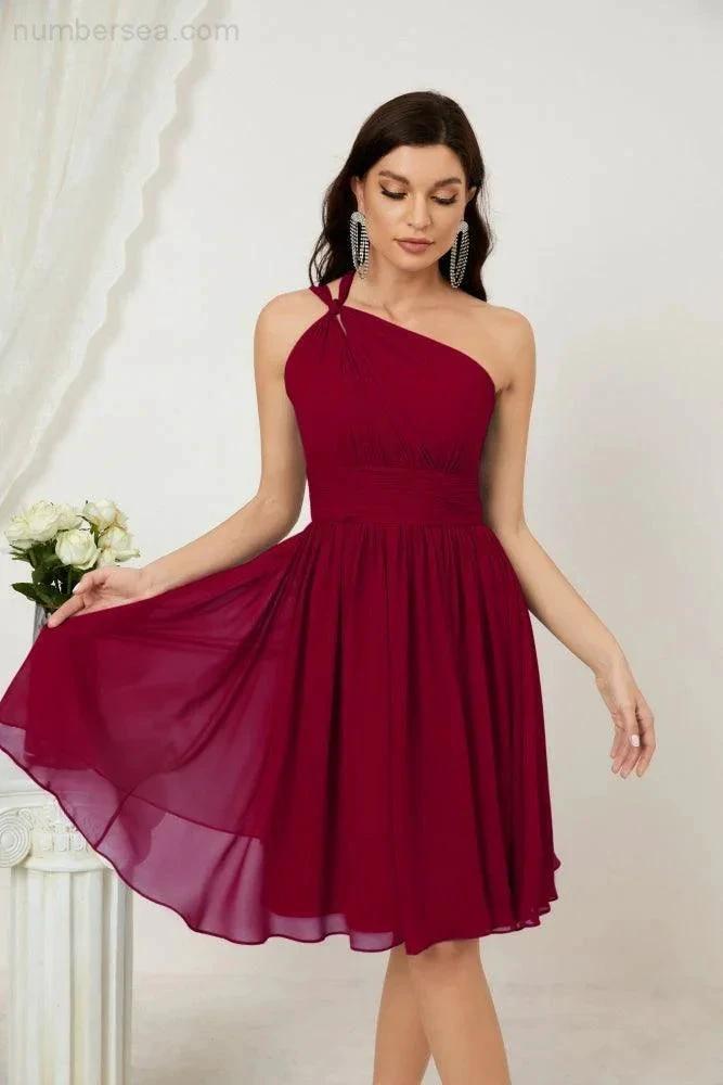 ZapDress Women Chiffon Short One Shoulder Bridesmaid Dress Formal Dresses for Party Homecoming 2804 (ZD16948)