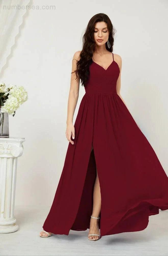 ZapDress Neck Bridesmaid Dresses Chiffon Long Spaghetti A-line Formal Prom Gown for Wedding Party Evening 2801 (ZD16961)