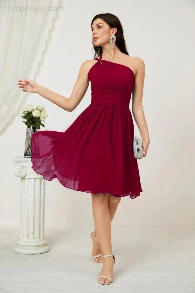 ZapDress Women Chiffon Short One Shoulder Bridesmaid Dress Formal Dresses for Party Homecoming 2804 (ZD16948)
