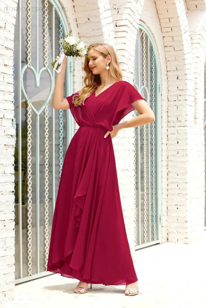 Zapdress Mother of The Bride Dresses Plus Size V-Neck Floor Length Formal Prom Dress for Wedding Guest 28020 (ZD17058)