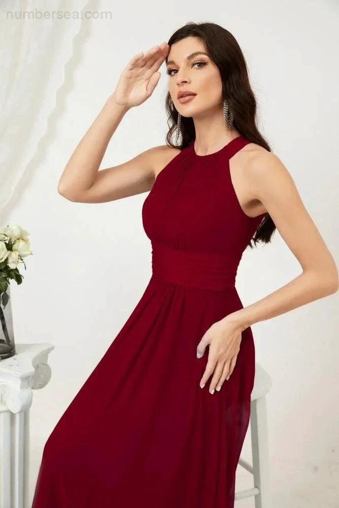 ZapDress Formal Party Gown Dress Chiffon Halter Long Sleeveless Bridesmaid Dresses 2802 (ZD16960)