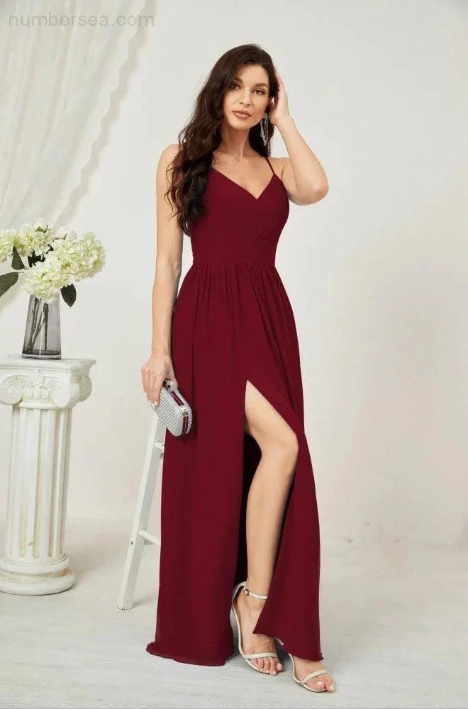 ZapDress Neck Bridesmaid Dresses Chiffon Long Spaghetti A-line Formal Prom Gown for Wedding Party Evening 2801 (ZD16961)