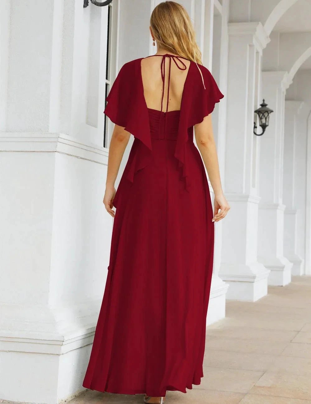 ZapDress Chiffon Bridesmaid Dresses Long Formal Evening Prom Mother of The Bride Dress with Flutter Sleeve (ZD17054)