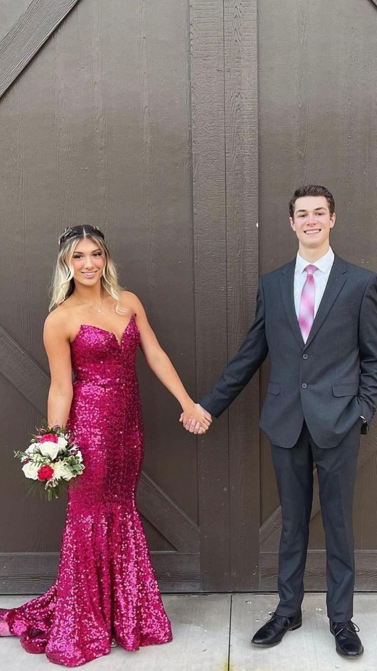 Strapless Fuchsia Sequins Long Prom Dress,Elegant Mermaid Evening Dress Y1876 - VelvetHem