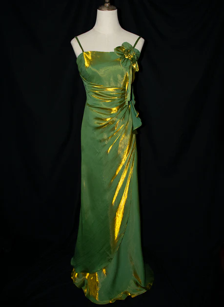 Vintage Floral Embellished Evening Gown Green Party Evening Dress - VelvetHem