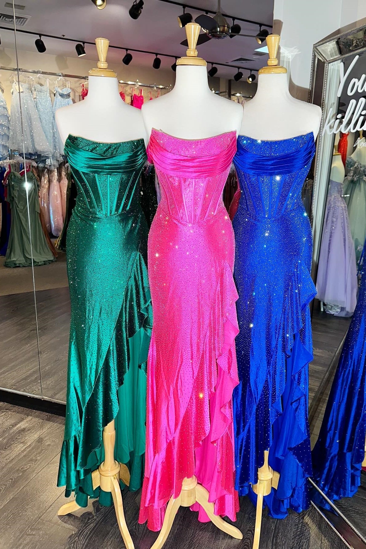 Light Blue Mermaid Strapless Lace Up Long Beaded Prom Dress with Leg Slit - View 11 | VelvetHem