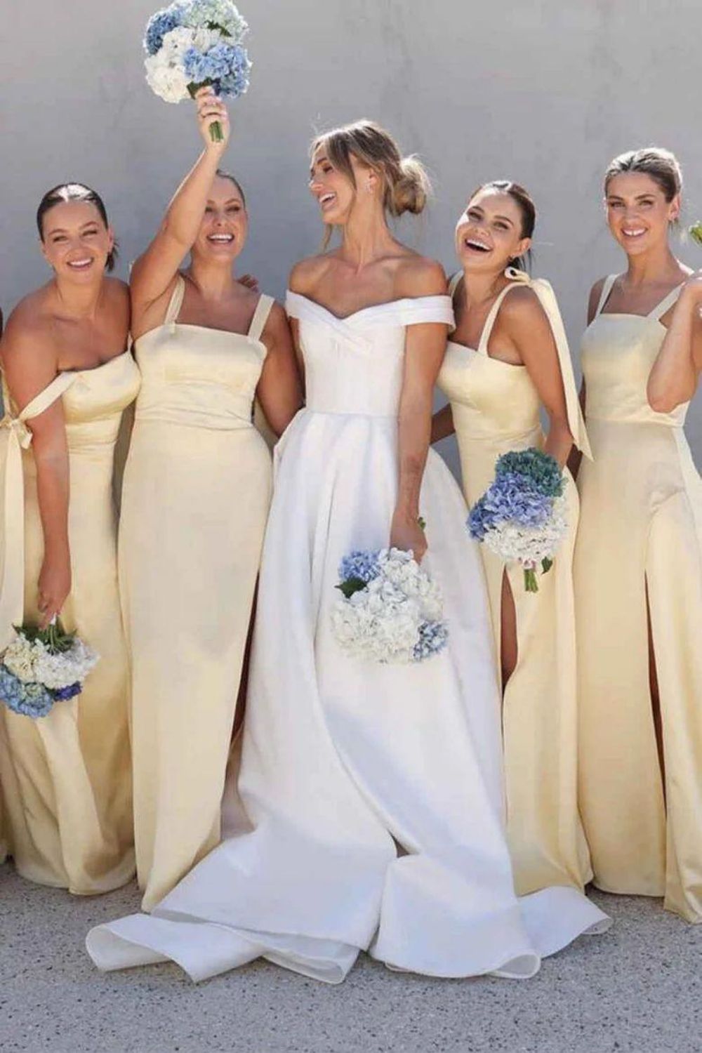 Simple Sheath Spaghetti Straps Yellow Long Bridesmaid Dress with Split Front - VelvetHem