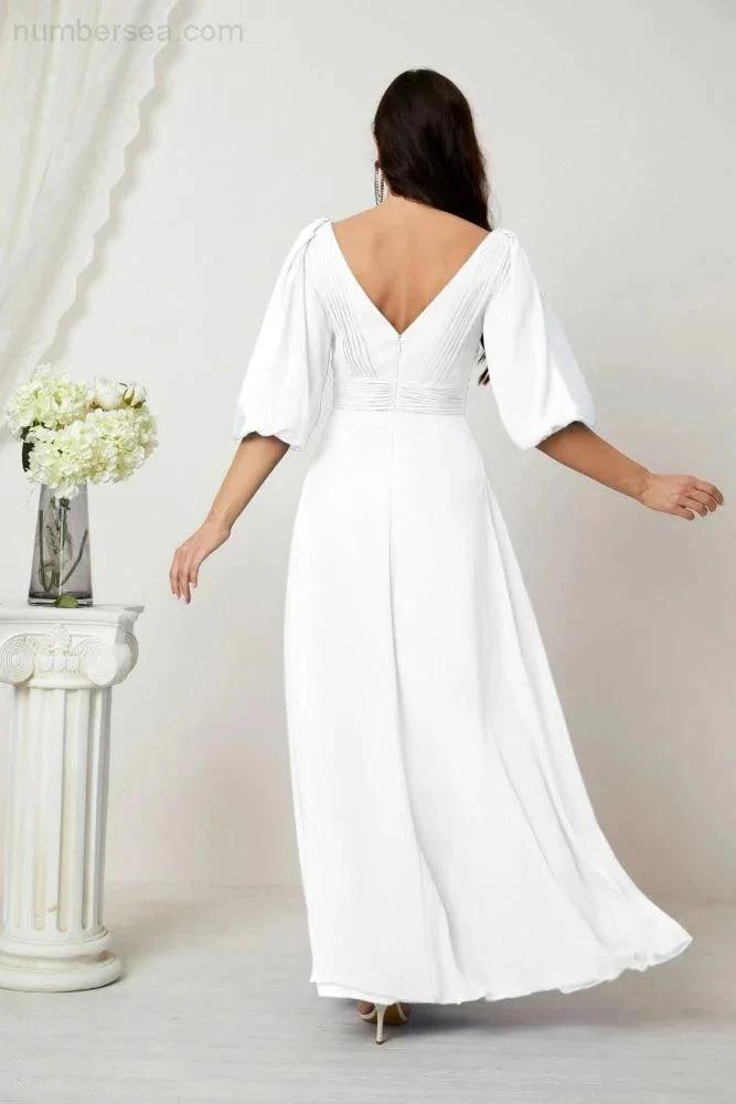 ZapDress Formal Prom Gown Women V-Neck Chiffon Bridesmaid Dresses Long Bishop Sleeve Party Dress 2807 (ZD17027)