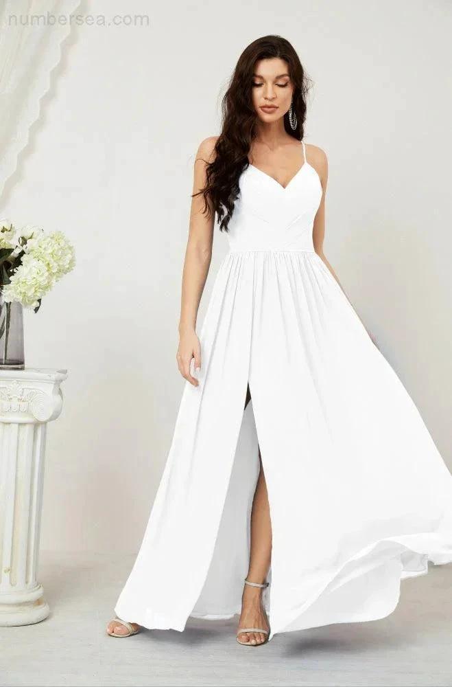ZapDress Neck Bridesmaid Dresses Chiffon Long Spaghetti A-line Formal Prom Gown for Wedding Party Evening 2801 (ZD16961)