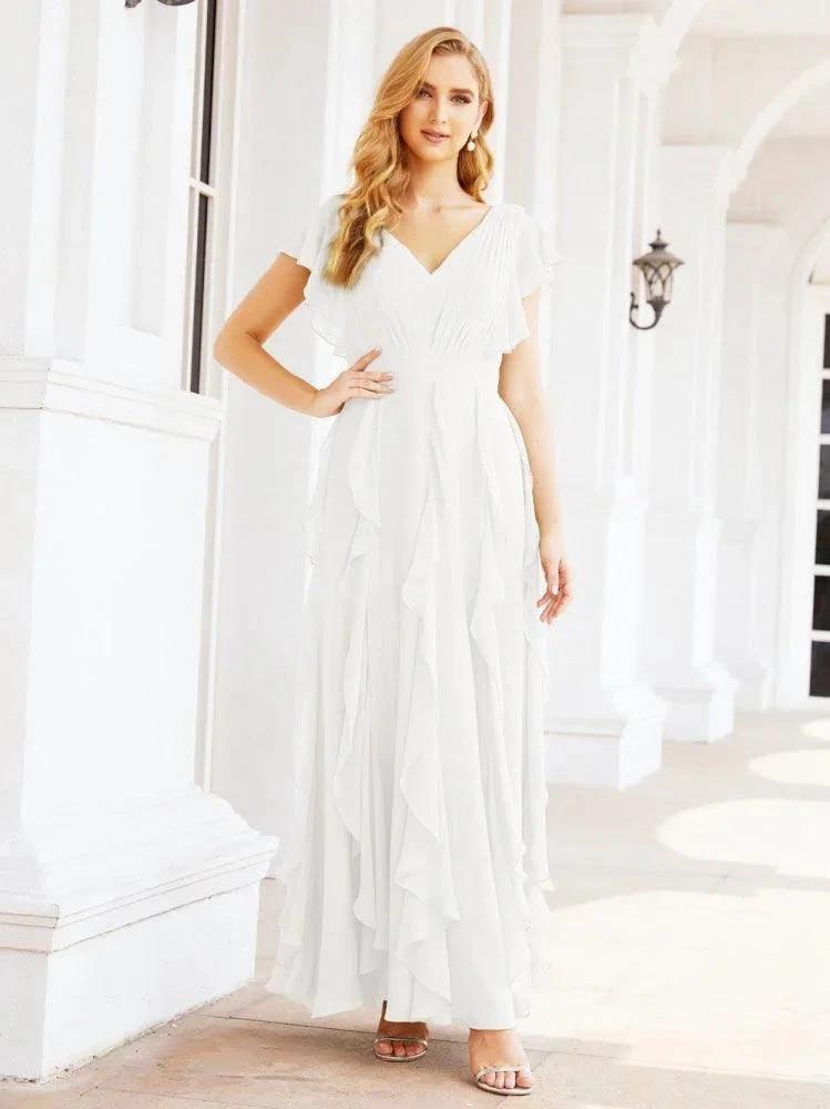 Ruffled Bridesmaid Dresses with Sleeves Long Formal Party Dress 28041 by numbersea
