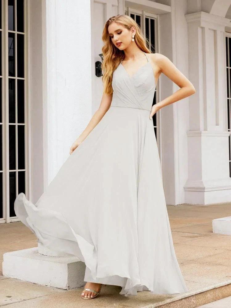 Numbersea Halter Chiffon Bridesmaid Dresses Wedding Appare Sleeveless Formal Prom Dress with Ruffled Back 28035 by numbersea