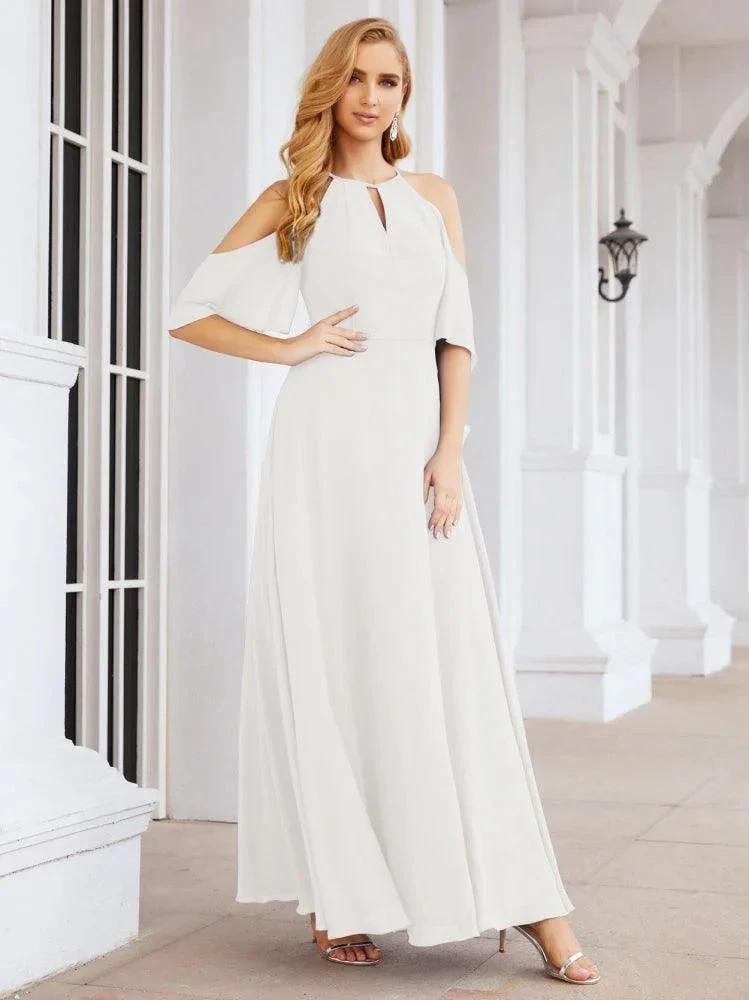 Numbersea Cold Shoulder Bridesmaid Dresses A-Line Long Formal Evening Gowns 28074 by numbersea