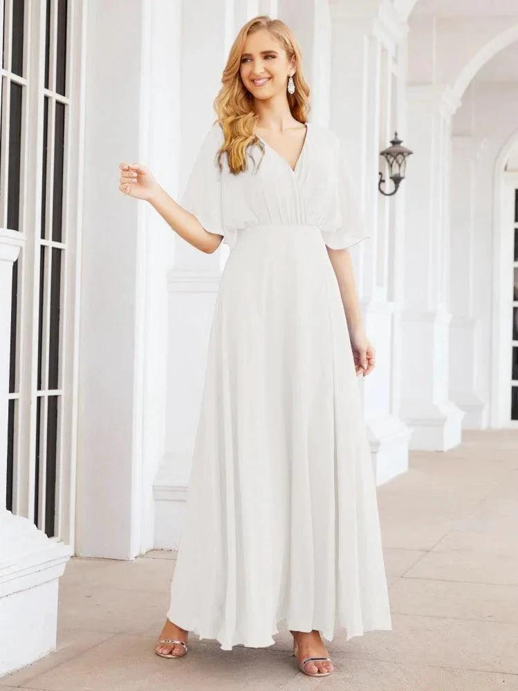 Numbersea V-Neck Bridesmaid Dress Chiffon Long Open Back Formal Dresses for Women Party Evening 28067 by numbersea