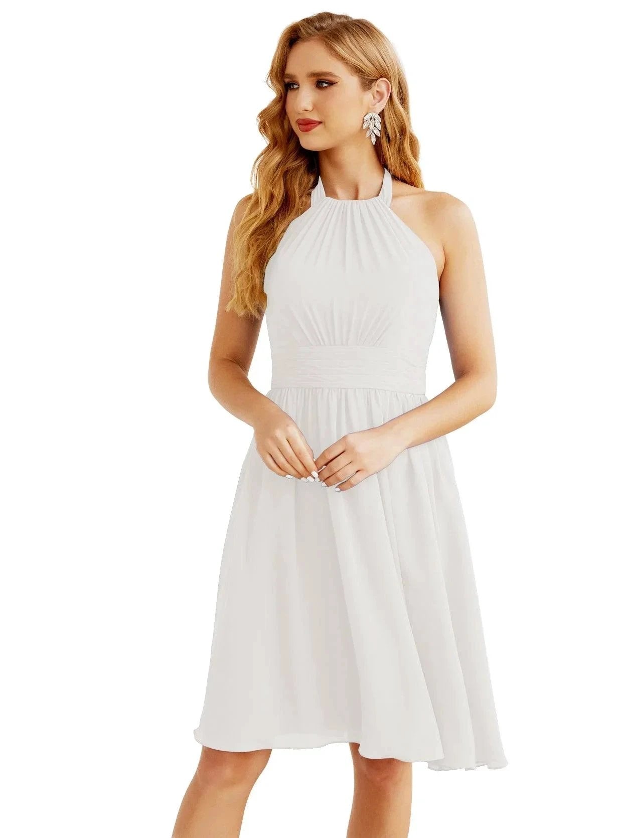 Numbersea Halter Chiffon Bridesmaid Dresses Short Sleeveless Formal Party Dress Open Back 28023 by numbersea