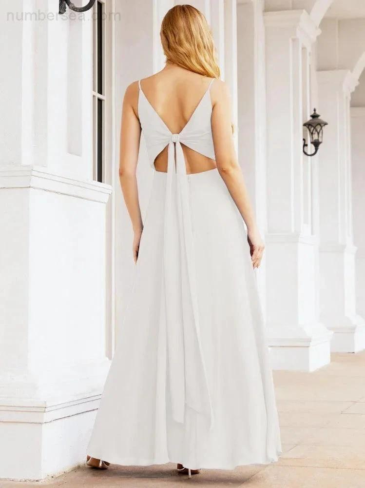 ZapDress Spaghetti Strap Bridesmaid Dresses V Neck Butterfly Back Fromal Evening Party Prom Gown 28036 (ZD17001)