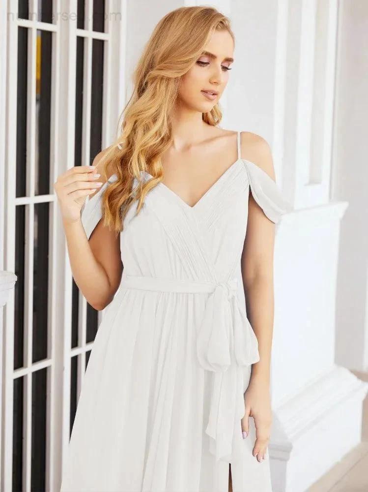 ZapDress Off The Shoulder Chiffon Bridesmaid Dress Long Formal Graduation Gown with Cowl Back 28069 (ZD17004)