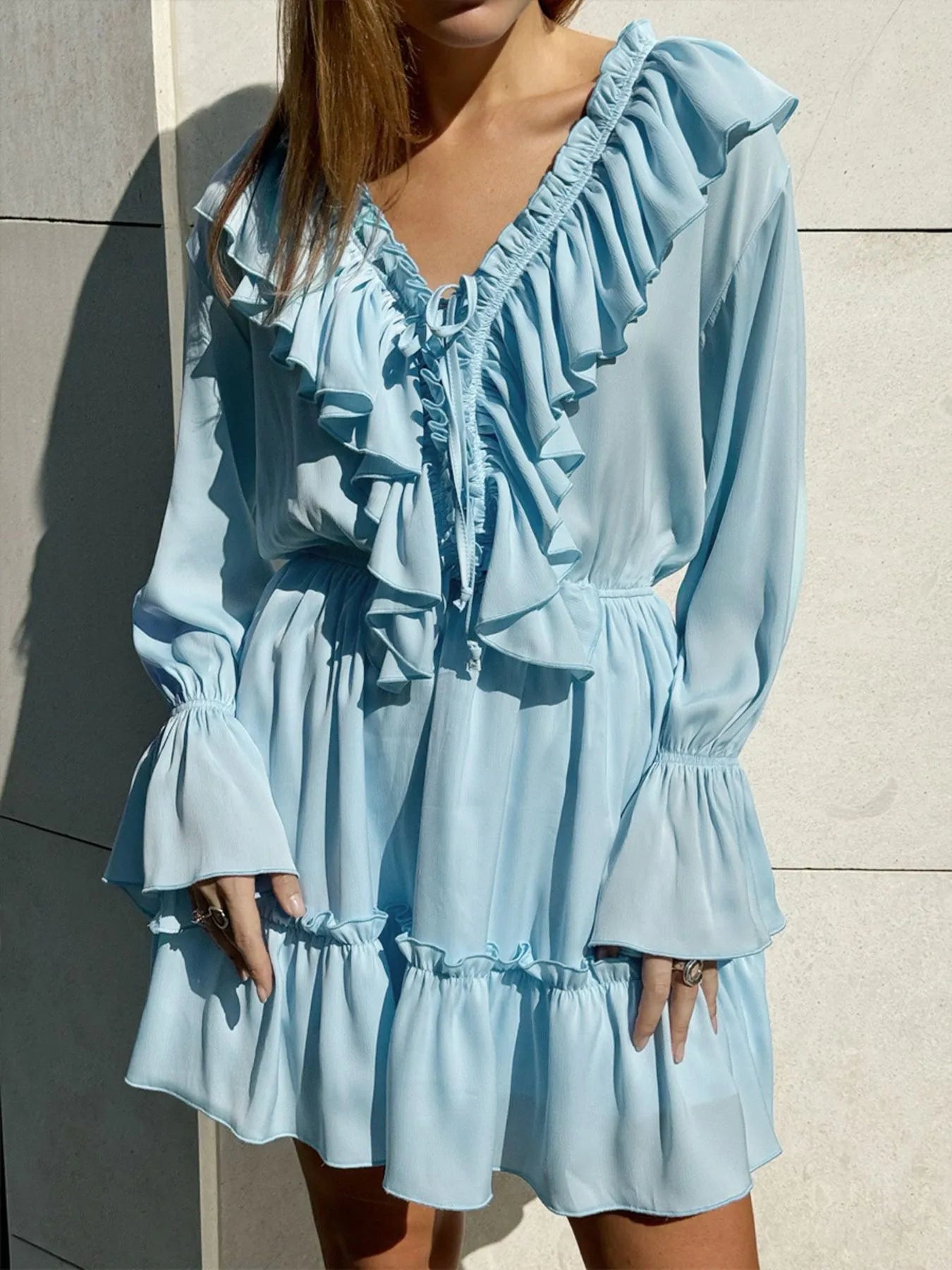 Martina Aesthetic Long Sleeved Mini Dress with Ruffle Designer Edit