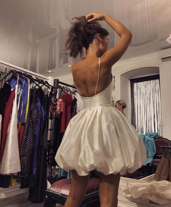 White Backless Homecoming Dress Cute Homecoming Dress cc94 - VelvetHem