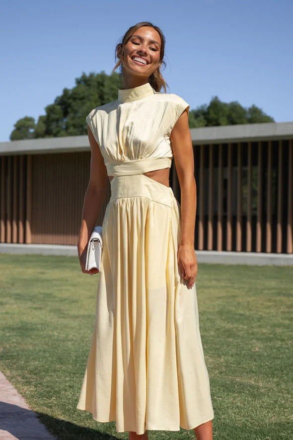 Rafaela Effortless Holiday Midi Dress with Cut Out Waist and Pockets Chic Silhouette Collection