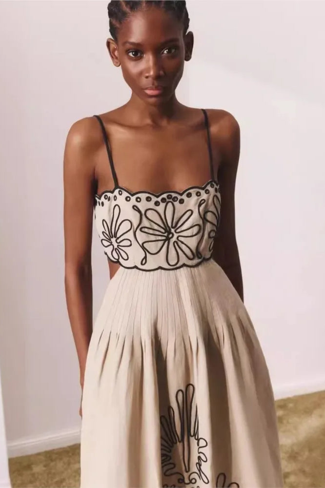 Contemporary Embroidered Spaghetti Strap Dress for Modern Fashion Wear