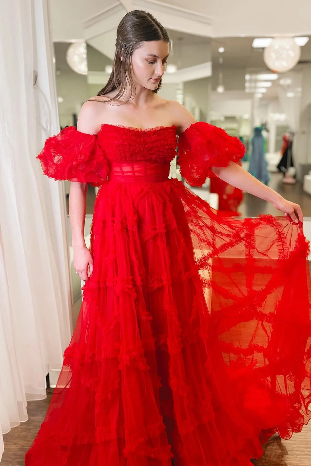 Stunning A Line Strapless Fuchsia Corset Prom Dress with Sweep Train - View 5 | VelvetHem