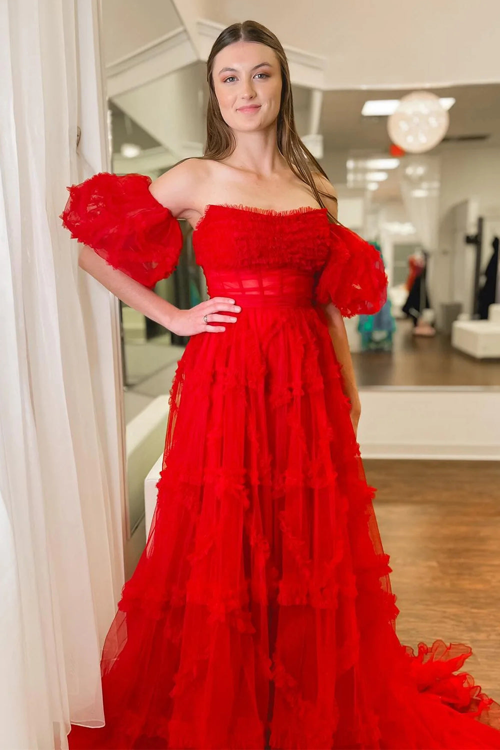 Stunning A Line Strapless Fuchsia Corset Prom Dress with Sweep Train - View 4 | VelvetHem