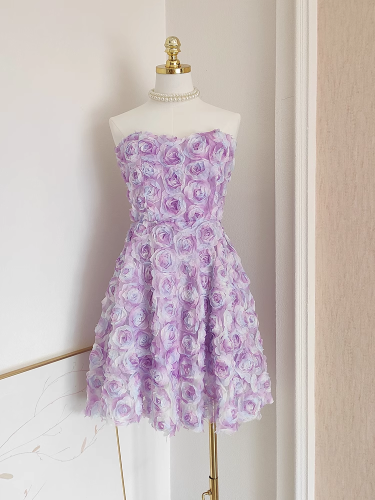 Sexy A Line Sweetheart Lilac Lace Vacation Dresses Short Floral Birthday Outfits