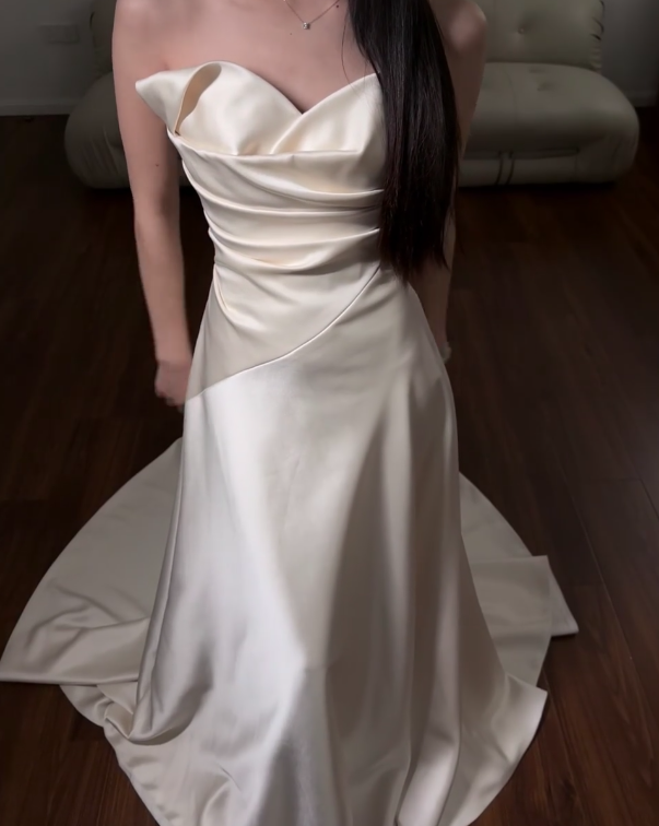 Ivory Satin Wedding Dress Simple Evening Dress - VelvetHem