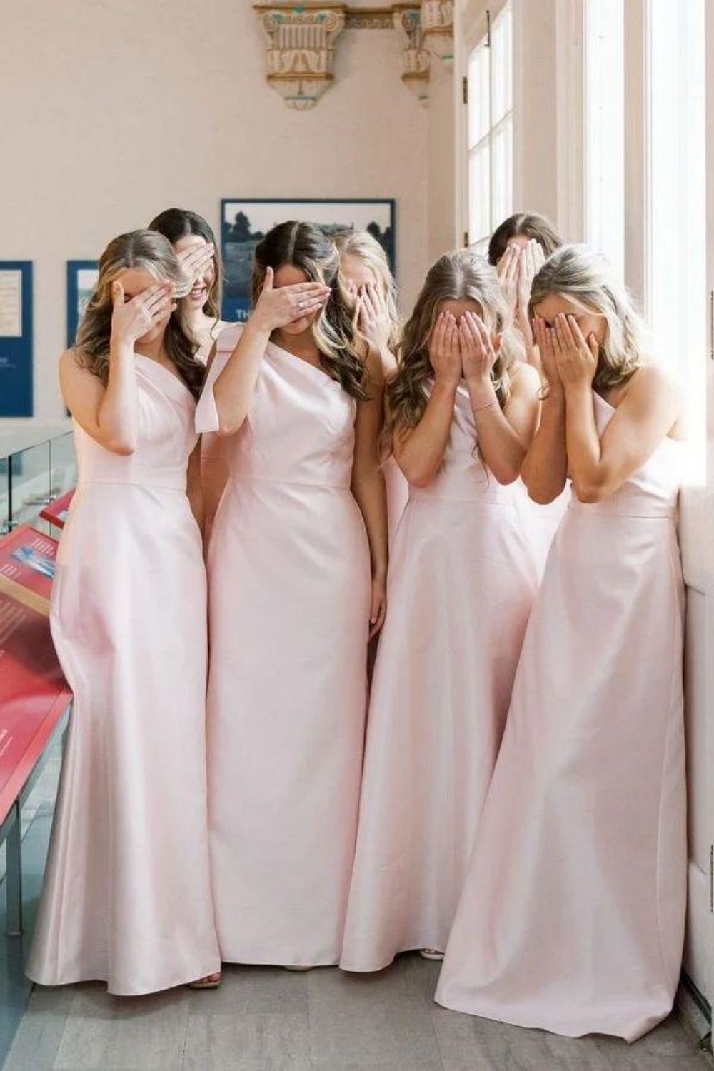 Elegant A Line One Shoulder Pink Long Bridesmaid Dress with Bowknot - VelvetHem