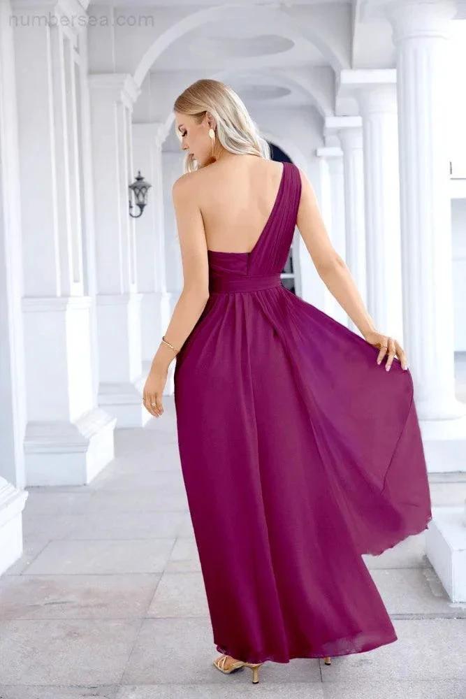 Ladies Chiffon One Shoulder Bridesmaid Evening Dress Wedding Party Evening Dress 28133 (ZD17003)