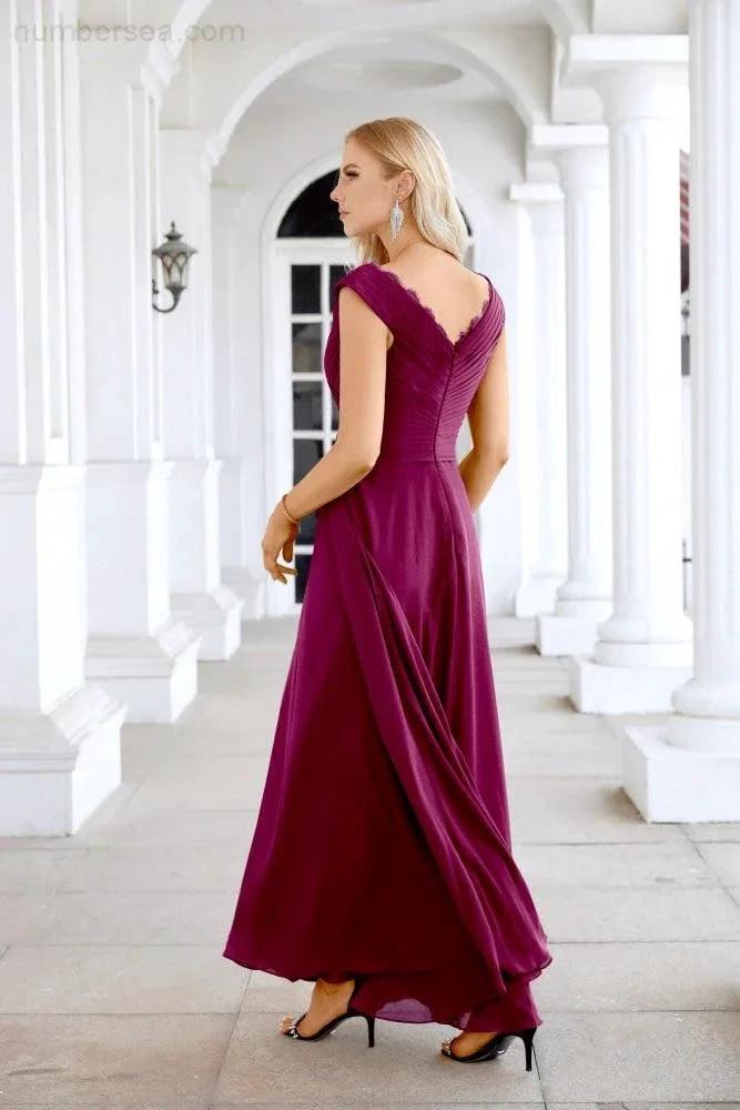 Ladies Chiffon V Neck Sleeveless Floor Length Bridesmaid Evening Dress Wedding Party Evening Dress 28126 (ZD16989)