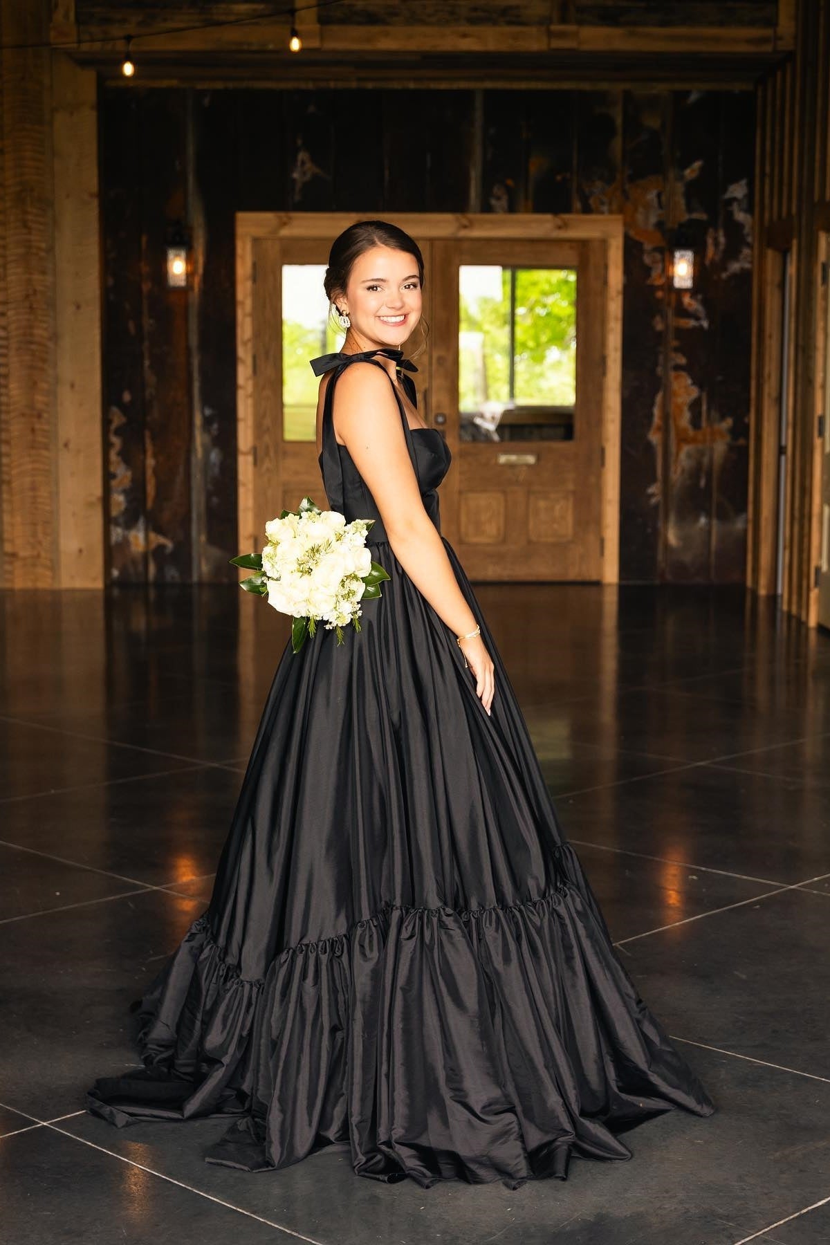 Cute Black A-Line Satin Tie Straps Long Prom Dress - View 3 | VelvetHem